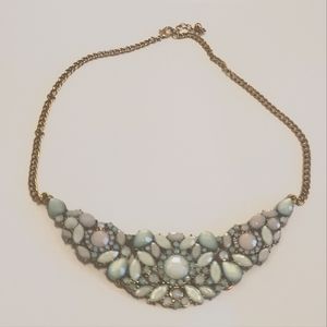 Matte Gold Tone Icy Blue Faux Gem Hinged Elegant Vintage Bib Necklace